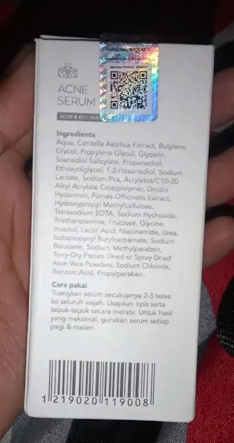 ingredient implora acne serum kemasan