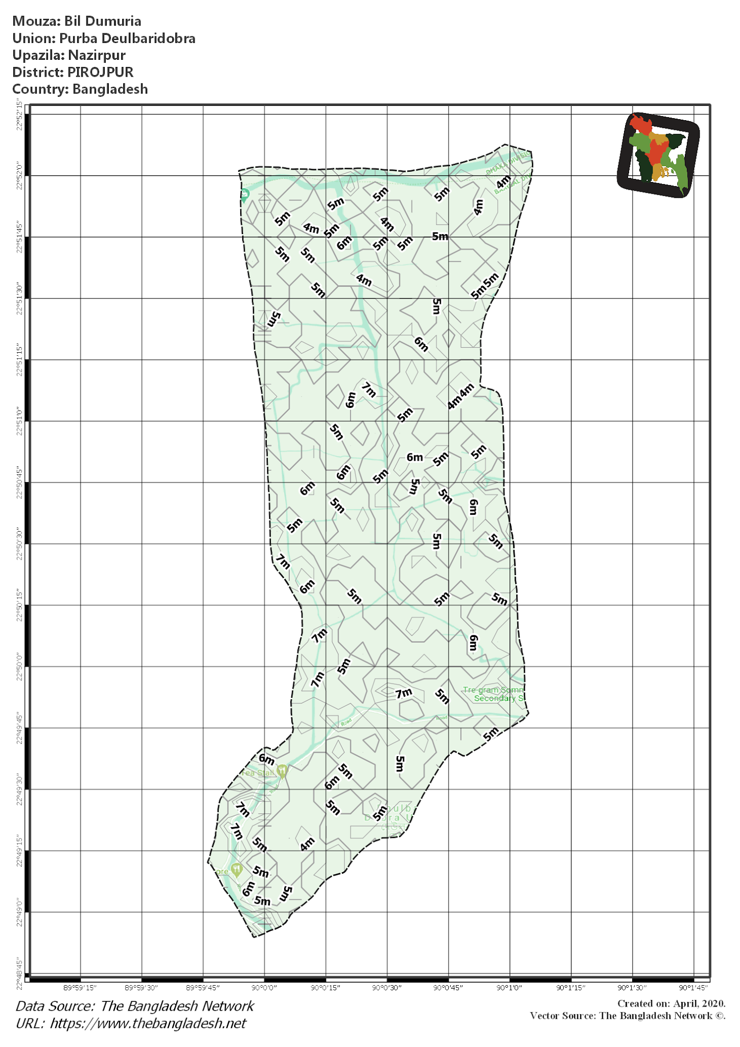 Map of Bil Dumuria Mouza of Nazirpur Upazila, PIROJPUR, Bangladesh.