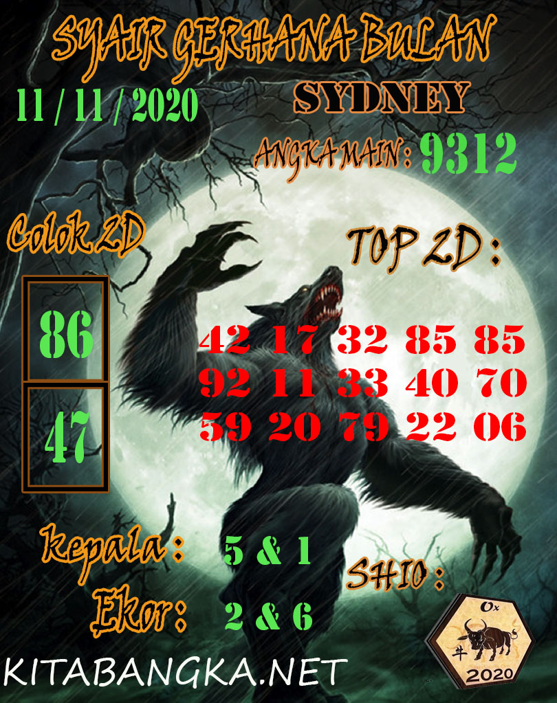 Syair Sidney Hari Ini Rabu 11112020 Prediksi HK Malam
