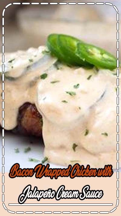 Tender bacon wrapped chicken, smothered in a rich and creamy jalapeño cream sauce. This recipe is an excellent Low Carb Dinner idea! #lowcarbchickenrecipe #lowcarbdinneridea