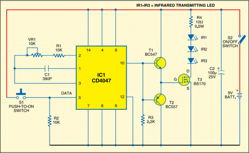 NTE Electronics Circuit: Long-Range IR Transmitter