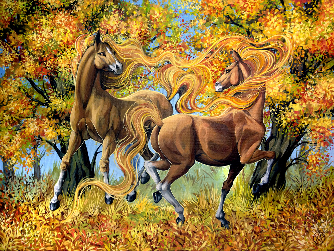 Лошади времен года. Пейзаж с лошадьми. Лошадь в осеннем лесу. Лошади осенью. Осенний пейзаж с животными.