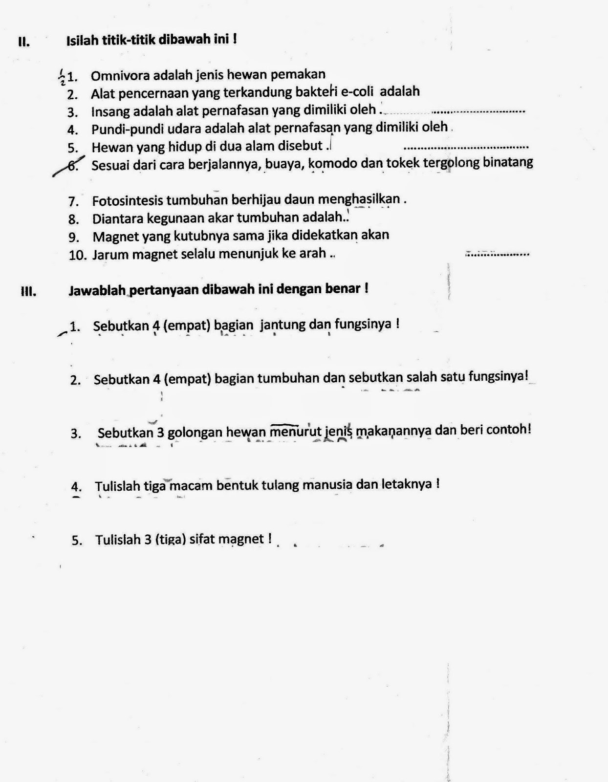 Soal Sains Kelas 1 Sd Semester 2 Soal Sains Kelas 1 Sd Semester 2