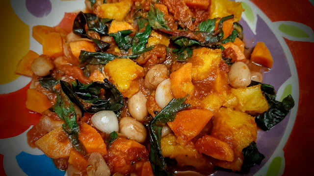 One pot: borlotti beans, squash, chard, garlic, tomatoes