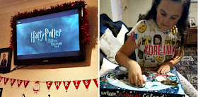 Harry Potter on the TV and my youngest opening her advent calendar