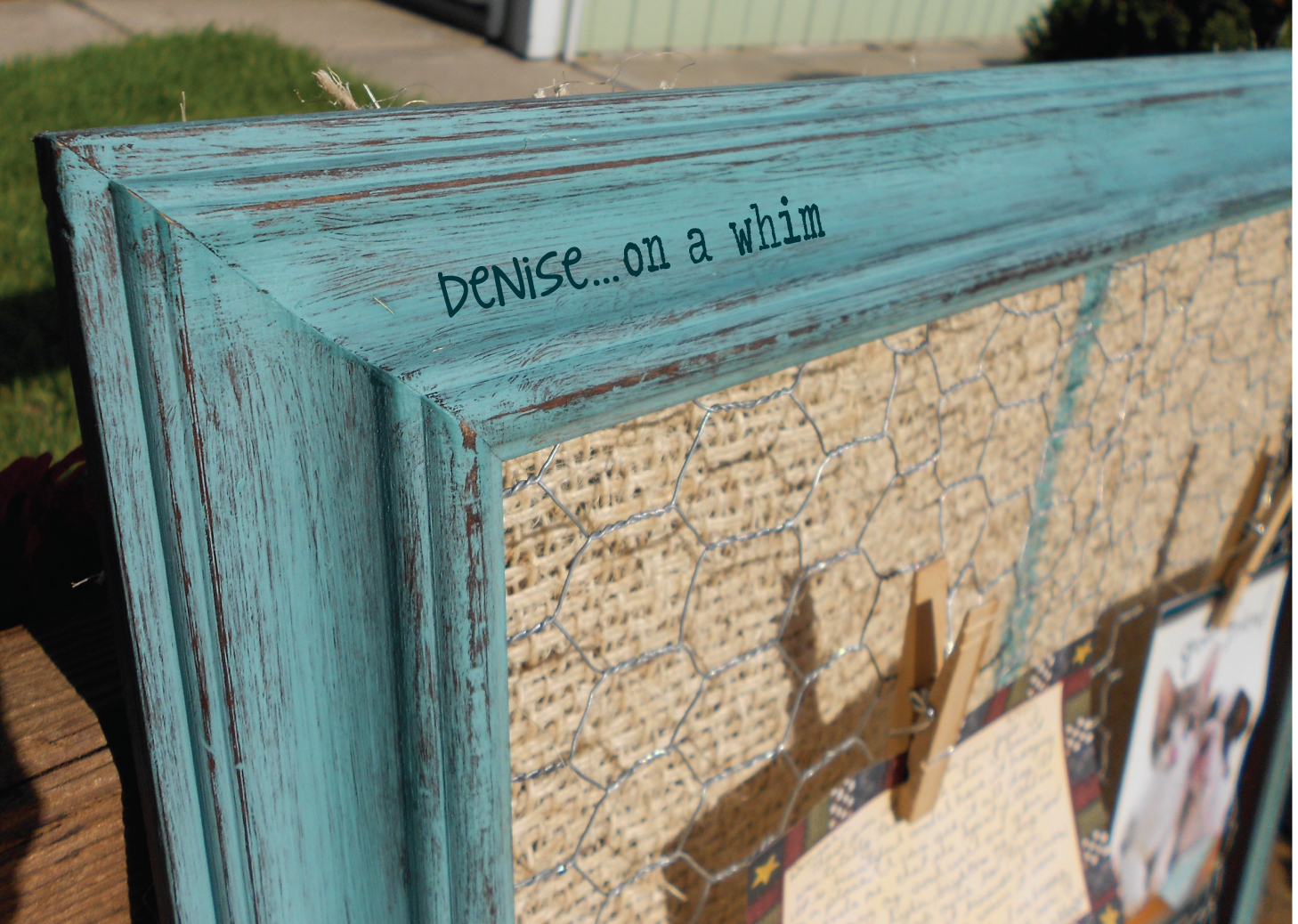 denise...on a whim Chicken Wire Memo Board