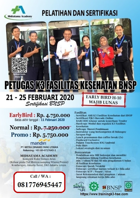 Petugas K3 Fasilitas Kesehatan tgl. 21-25 Februari 2020 di Jakarta
