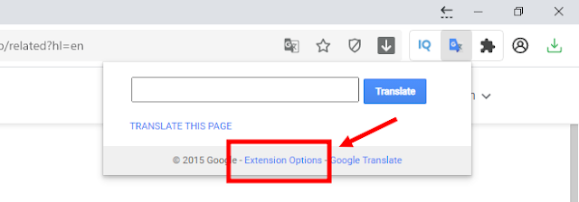 bấm vào extension options