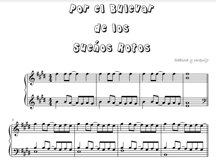 Sabina y Urquijo Por el bulevar de los sueños rotos (partitura piano pdf) Partiturespiano Sabina y Urquijo Por el bulevar de los sueños rotos (partitura piano pdf) Partiturespiano
