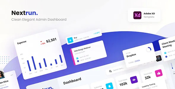 Best Neat and Clean Admin Dashboard Adobe XD Template