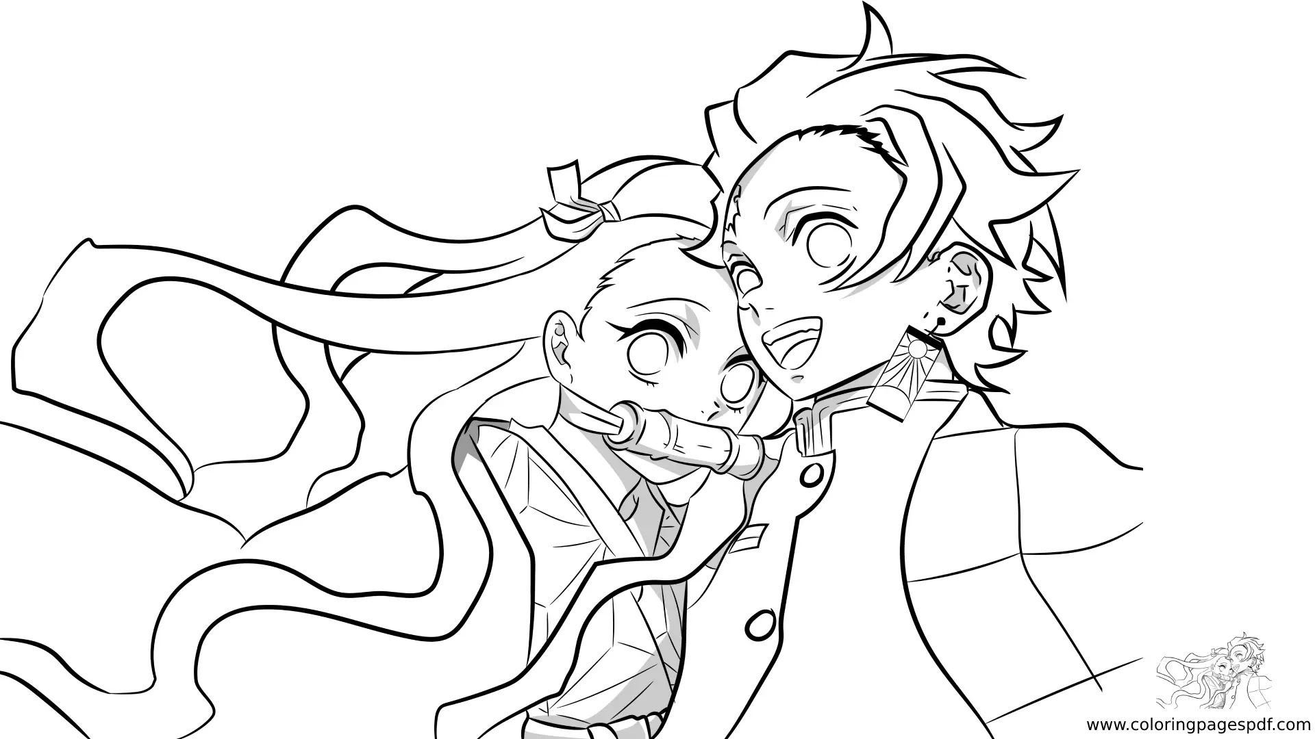 Coloring Page Of Tanjiro And Nezuko Smiling