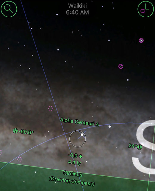 Hey, we are much further south and have a chance of seeing Alpha Centauri (Source: Palmia Observatory)