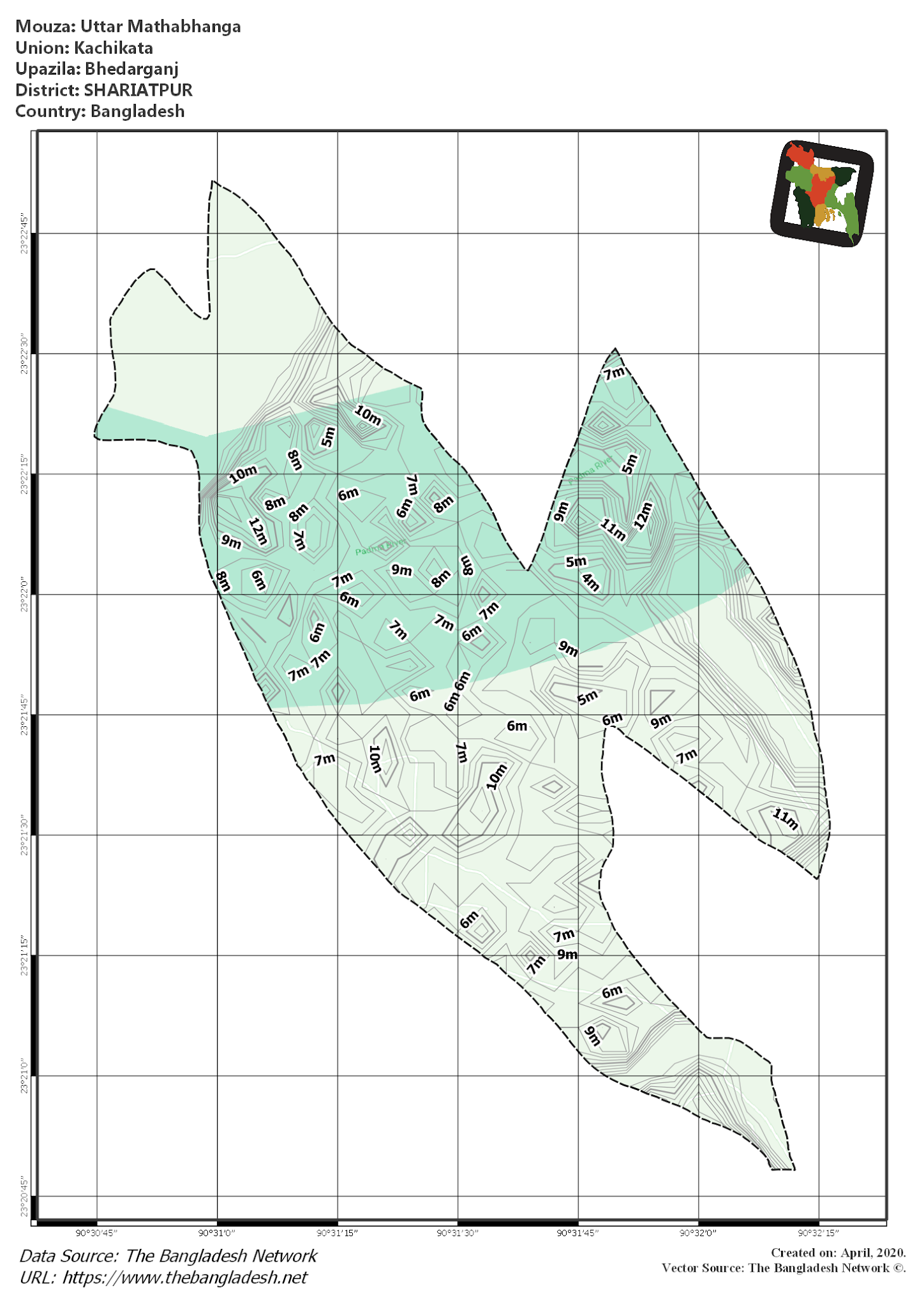 Map of Uttar Mathabhanga Mouza of Bhedarganj Upazila, SHARIATPUR, Bangladesh.