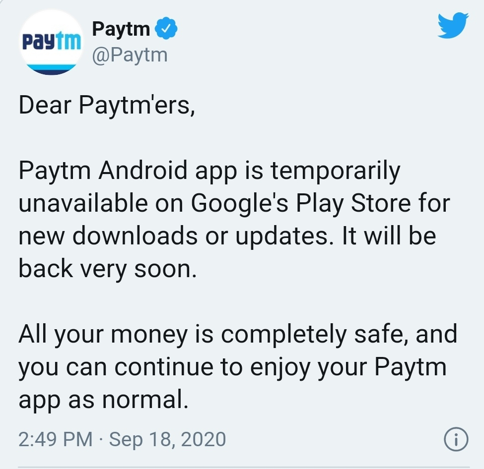 Paytm app removed from the Google Play Store – big blow to Paytm First Games ahead of the IPL starting tomorrow