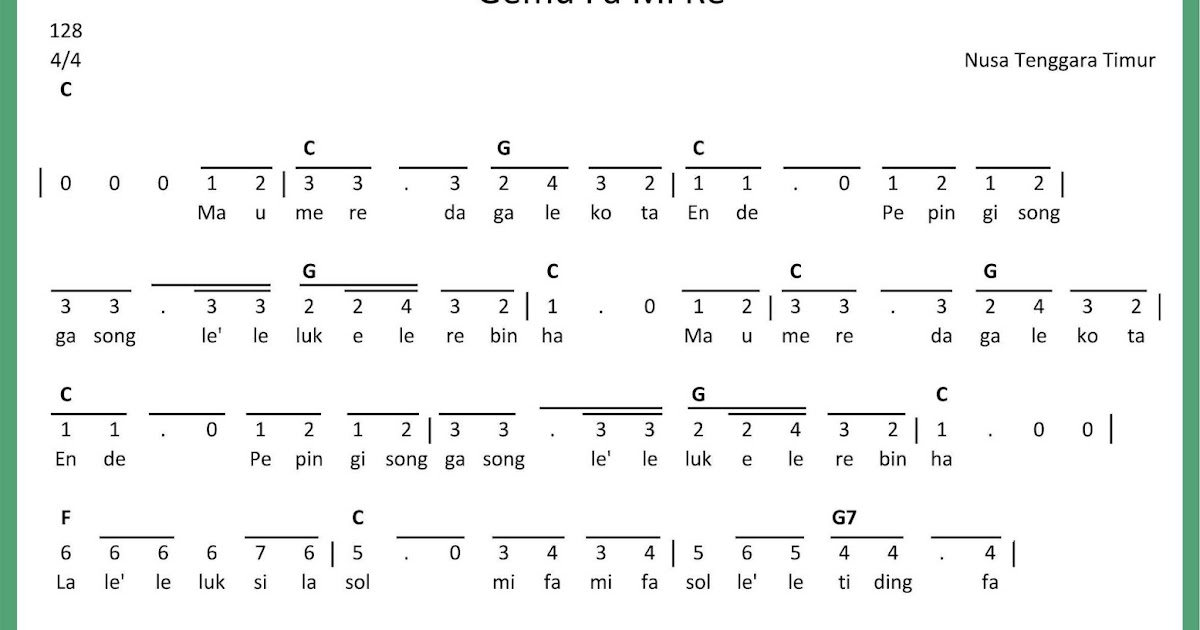 Not Angka Dan Lirik Lagu Anak Kambing Saya - Not Lagu