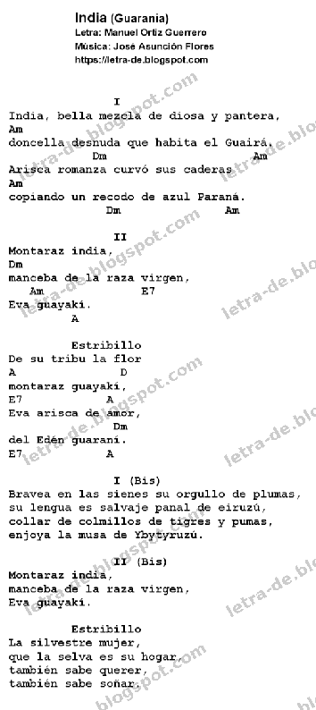 India (Guarania) - Letras y acordes
