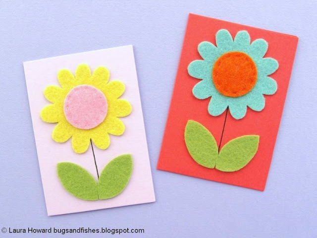 Felt Flower Notecards Tutorial - felt flowers with leaves