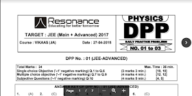 RESONANCE  DPP( Daily Practice Paper) Class 11 & Class 12 for JEE(Mains + Advance) Google drive links.