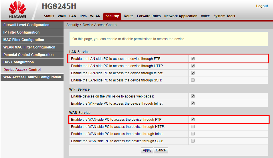 Setting USB Application, Modem Huawei HG8245H sebagai FTP Server