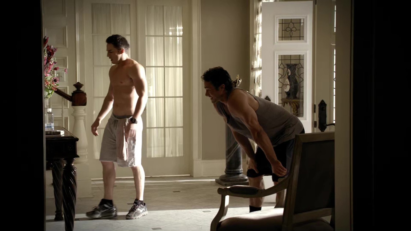 Michael Trevino shirtless with Taylor Kinney in The Vampire Diaries 2-02 &q...