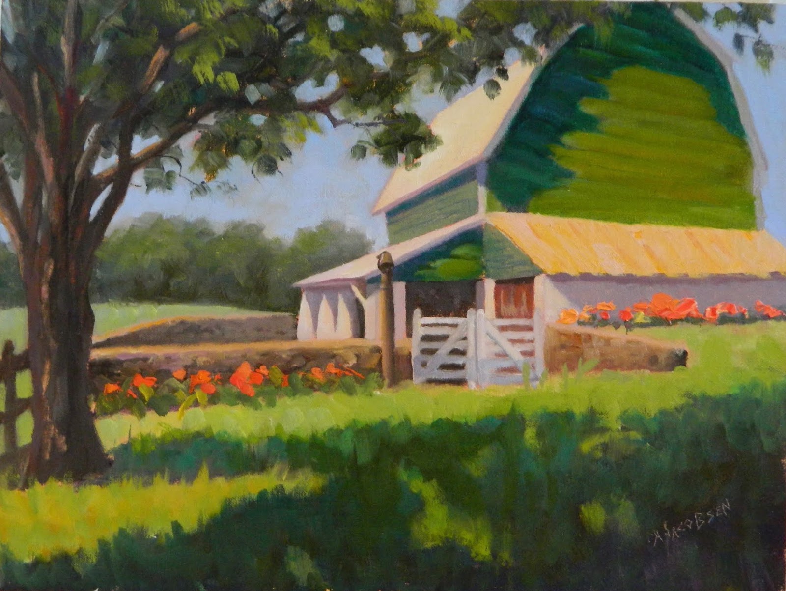 Paint Dance Spring Greens 12x16 Oil On Panel Land Art Events Brandywine Conservancy Chester County Barns Pennsylvania Landscapes Plein Air Maryanne Jacobsen Art Farm To Table Plein Air