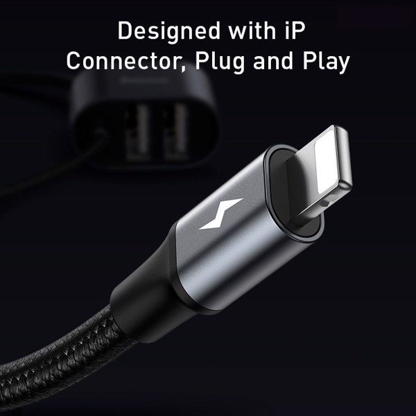 Cáp sạc Lightning tích hợp cổng chia USB 2 port Baseus Special Data Cable LV720 for Backseat (USB to iP+Dual USB, Cấp nguồn mở rộng cho ghế sau trên ô tô)