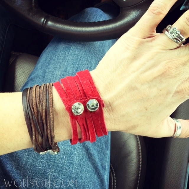 WobiSobi Red Leather and Rhinestone Bracelet, DIY