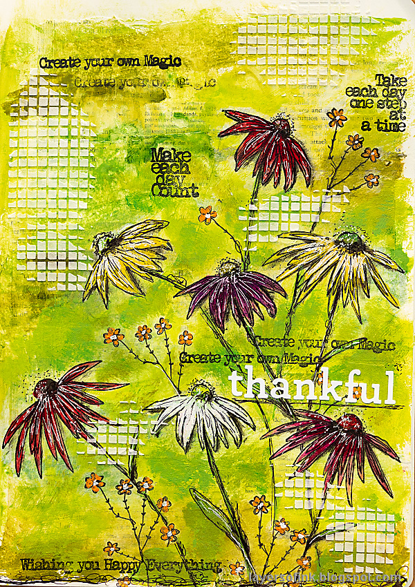Layers of ink - Cone Flower Art Journal Page by Anna-Karin Evaldsson.