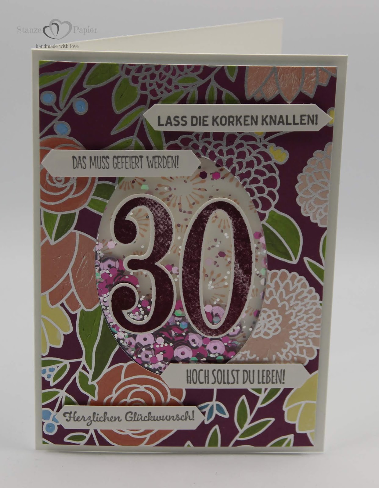 StanzeHerzPapier Schüttelkarte zum 30. Geburtstag
