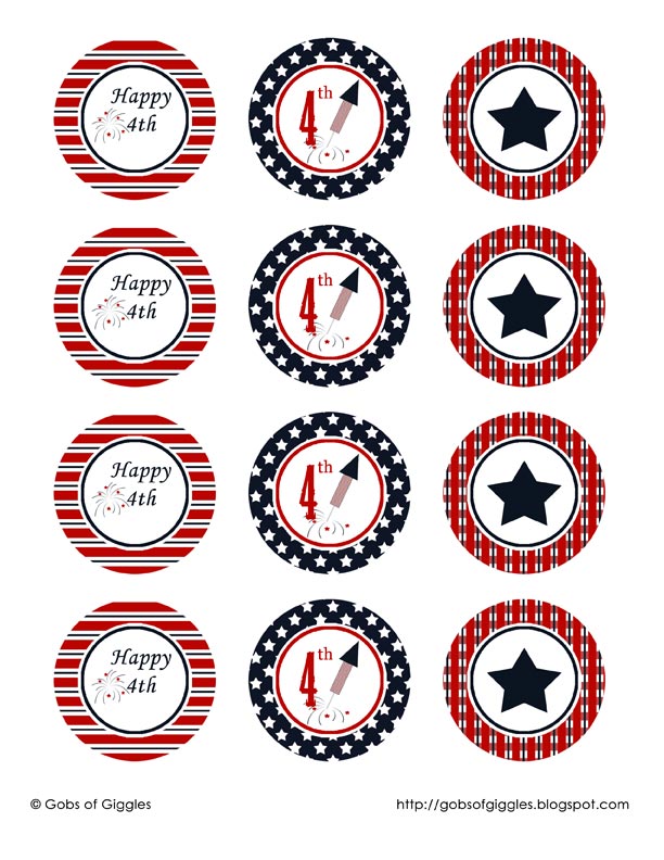 Gobs of giggles 4th of july cupcake toppers