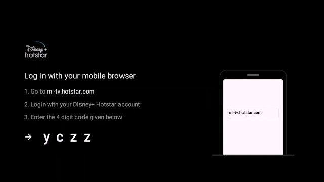 hotstar login code showing on the tv screen Hotstar login code