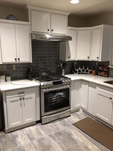 renovated kitchen, gray and white
