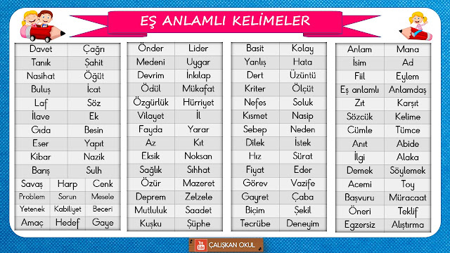 EŞ ANLAMLI KELİMELER - ÇALIŞKAN OKUL