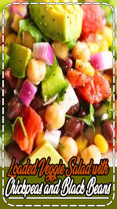 This versatile Loaded Veggie Salad is EASY to make and is packed with healthy ingredients, such as chickpeas, black beans, tomatoes and avocados. This salad is a delicious lunch, wrap filling, party side or even a topping for chicken!
