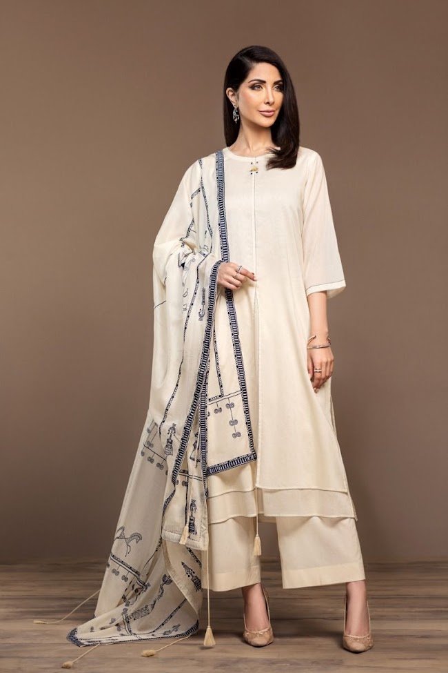 Nishatlinen Embroidered Cream lawn Suit