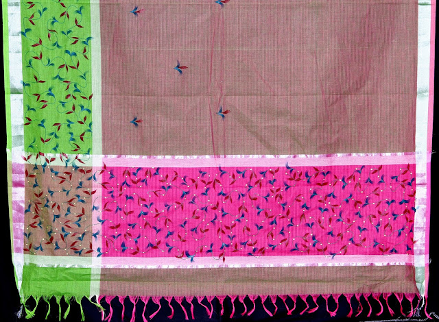 Freehand Fabric painting - amoeba style hand painting New Cotton Saree | Budatibalashankar Painti