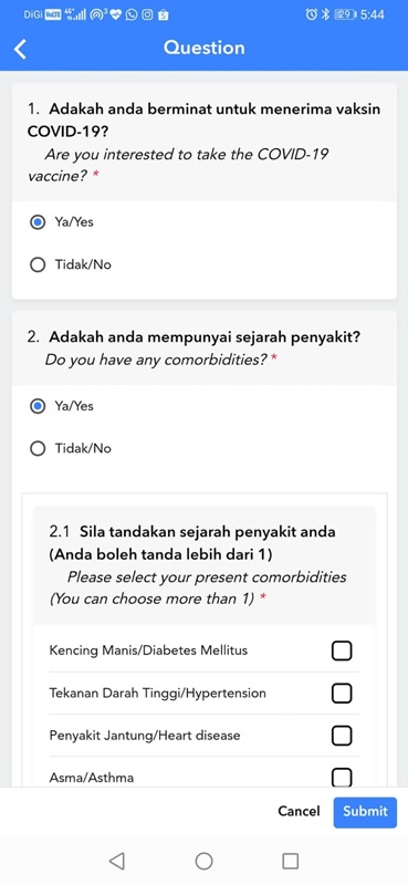 Daftar vaksin COVID-19 menerusi MySejahtera