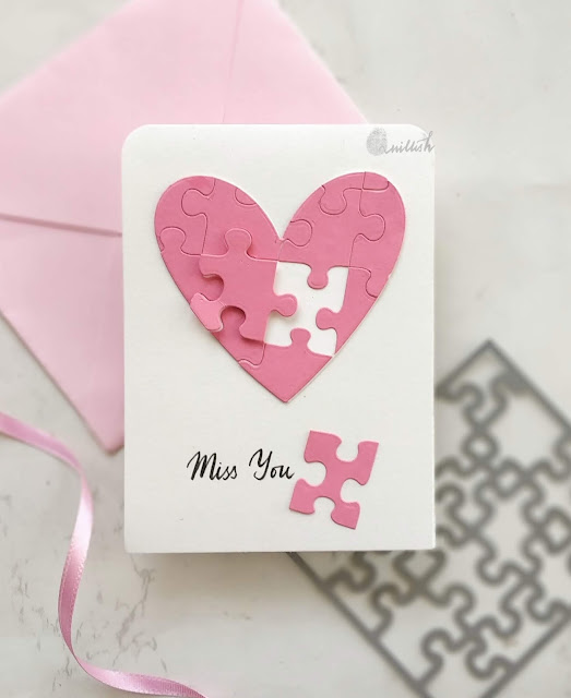 Your next stamp Puzzle die, MFT puzzle die ideas, DIY Box, DIY puzzle game, Craft for kids, Your next stamp guest designer, quillish, Aniiversary card with puzzle die, Mr and Mrs card, Valentine's day love card, love puzzle die card, Heart puzzle card, Miss you puzzle card, Miss a piece of heart card