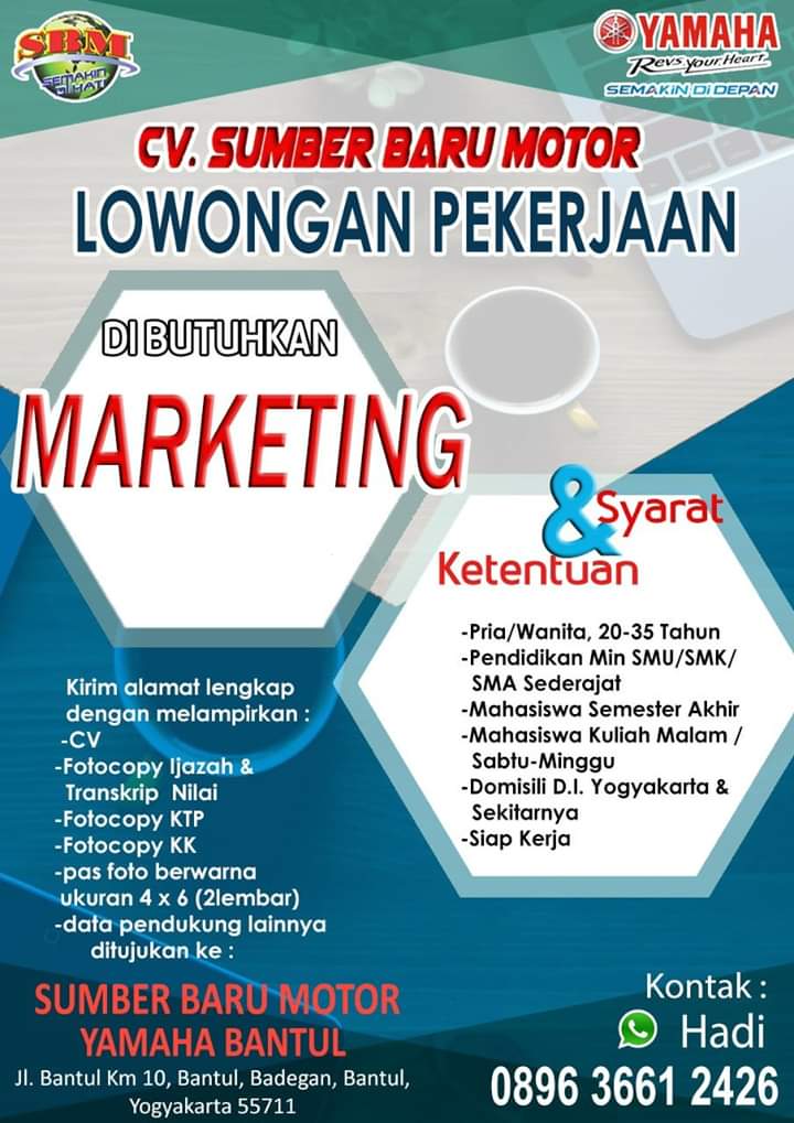 Lowongan Kerja Marketing Yamaha Sbm Yogyakarta Loker Swasta