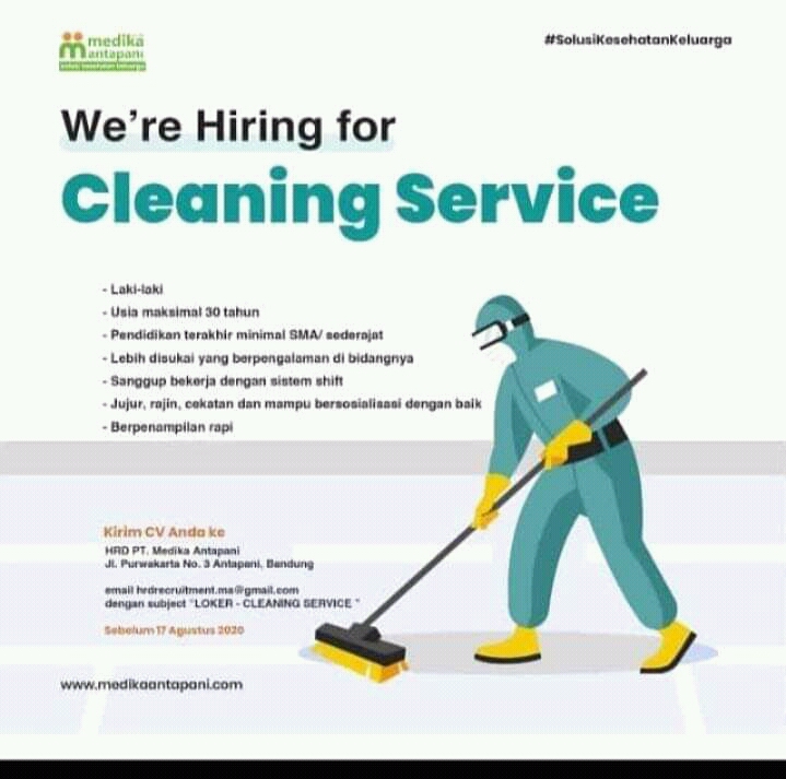 Lowongan Kerja Cleaning Service di PT Medika Antapani Bandung Agustus