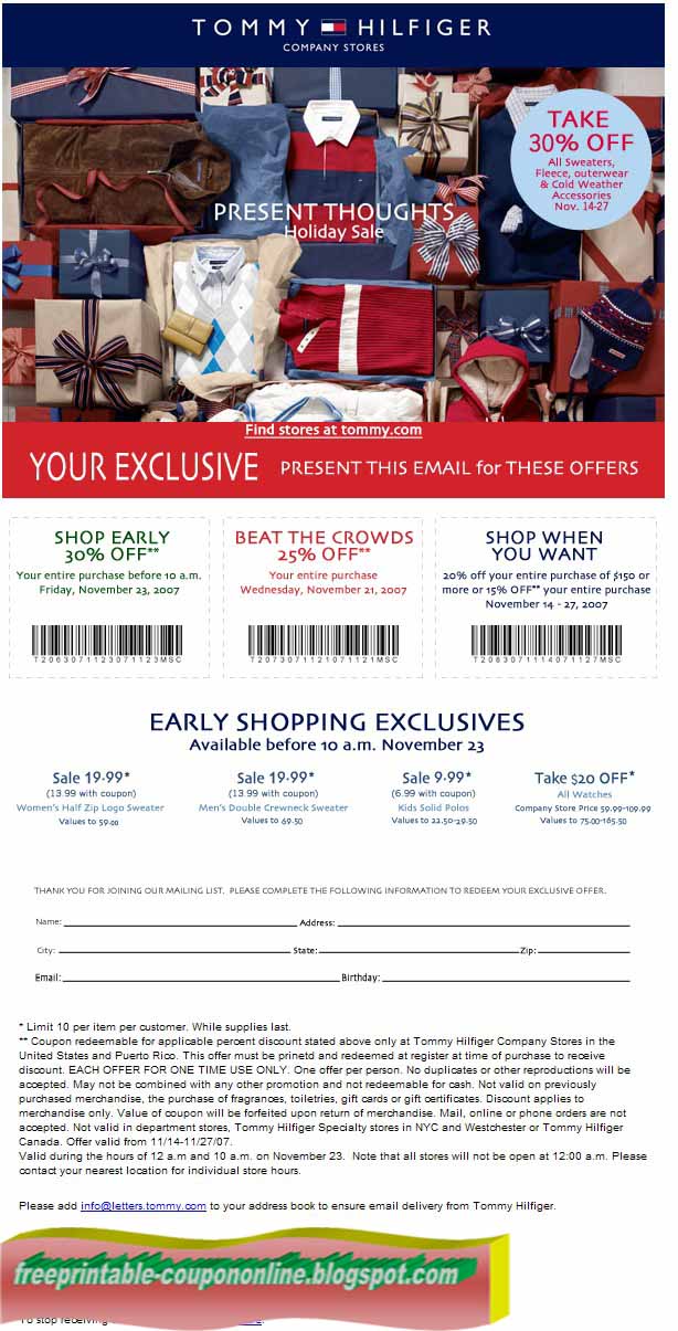 Coupon Discount Tommy Hilfiger Store Coupon Promo Coupon Tommy