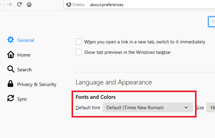 Change the default font for Firefox