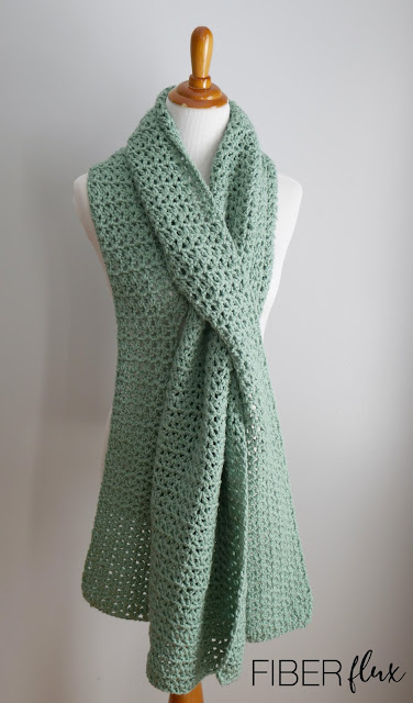 Soft Sage Pull Through Crochet Shawl by Fiber Flux