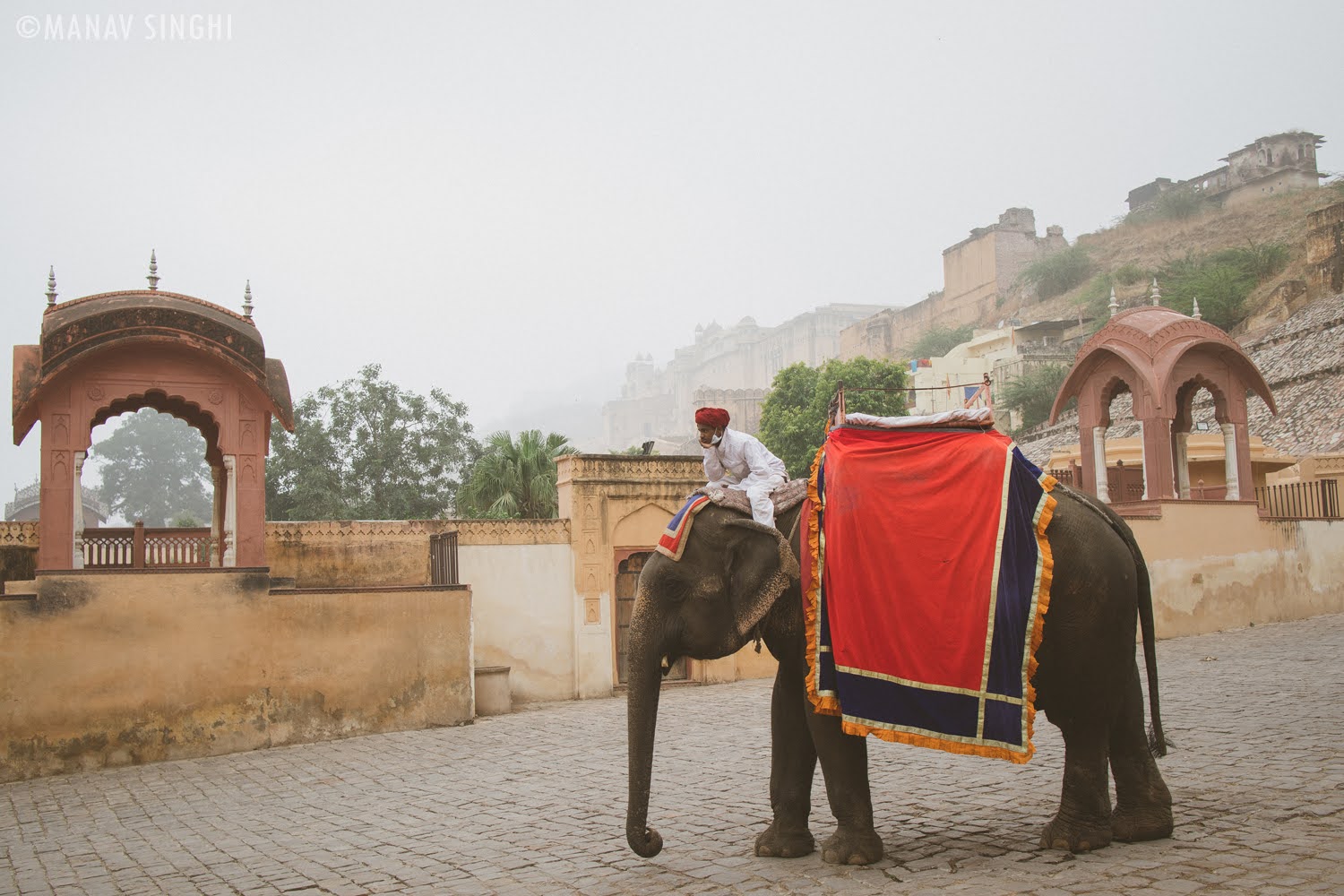 Mahawat Waiting with His Elephant for People at Amer or Amber Fort & Palace, Jaipur.