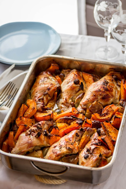 Печен заек с тиква и ябълки / Lapin rôti à la courge et aux pommes