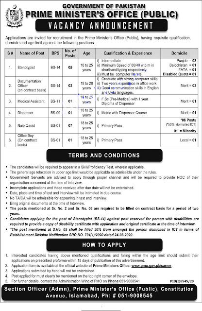 govt jobs in islamabad 2021 | Prime Minister Office Public Jobs june  2021 - Download Application Form