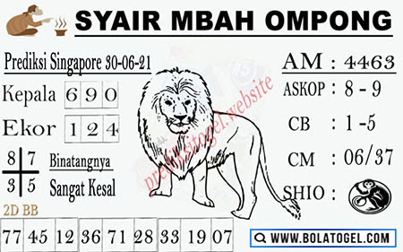 Syair Mbah Ompong SGP Rabu 30-06-2021
