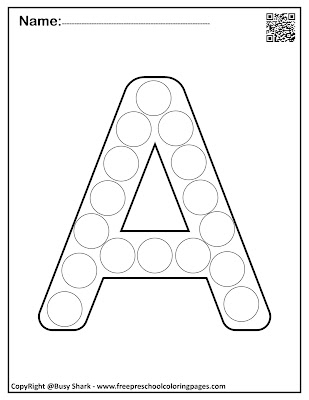 Letter A dot markers free preschool coloring pages ,learn alphabet ABC for toddlers