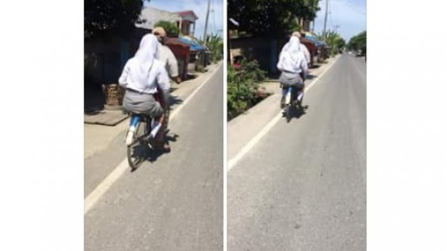 Tanpa Gengsi, Siswi SMA Dibonceng Ayahnya Naik Sepeda Reot Ke Sekolah ini Tuai Pujian Netizen