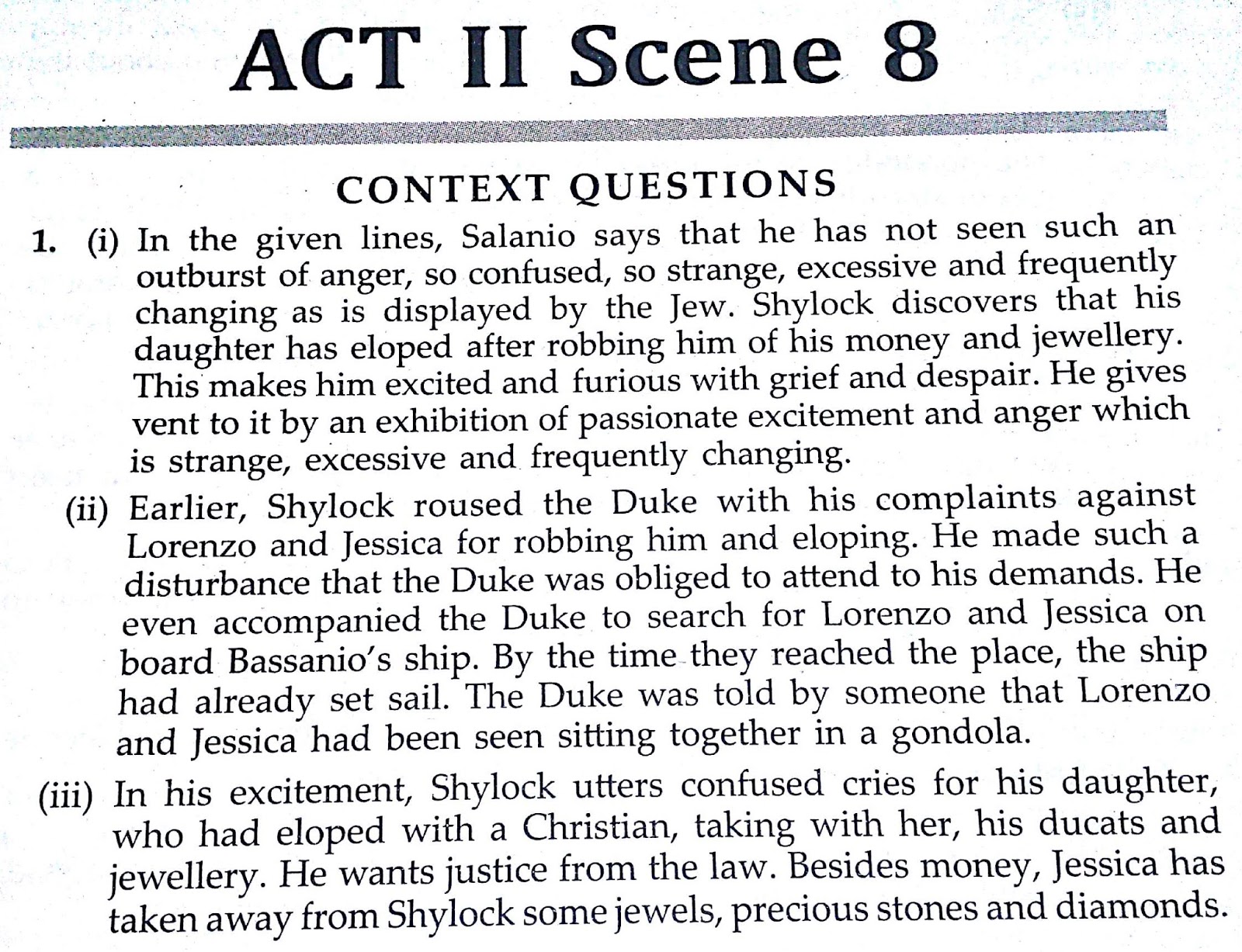 Workbook Answers/Solutions of The Merchant of Venice, Act 2 Scene 8